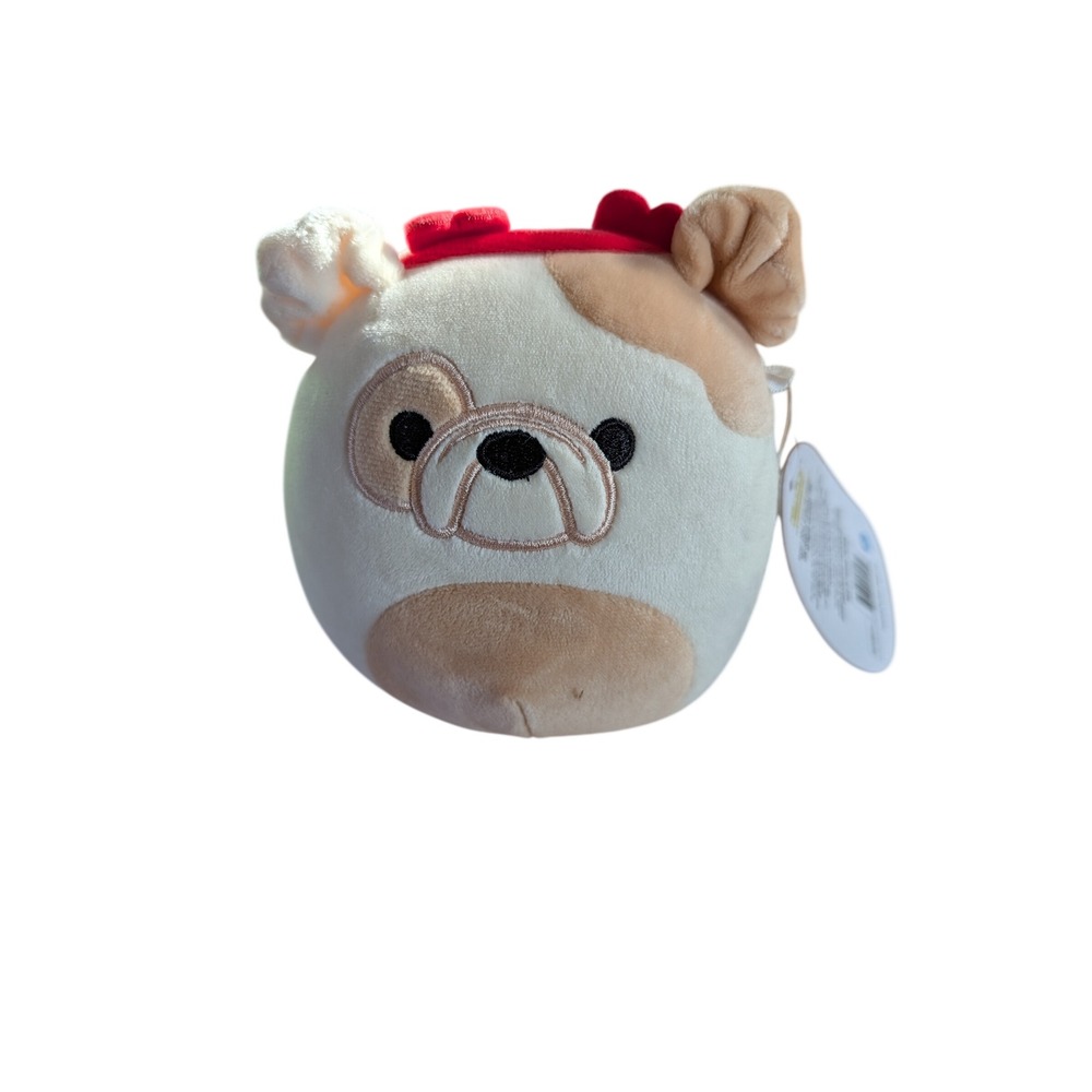 Squishmallows Brock Bulldog Kids 5" Cream NWT Valentine Heart Headband Plush